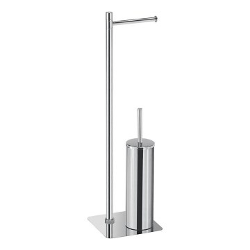 Gedy - Cepillo de inodoro de pie con soporte para papel higiénico FLORI, cromo brillante