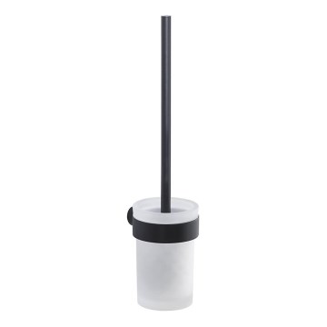 Gedy - Cepillo de inodoro montado en la pared PIRENEI negro mate/vidrio satinado