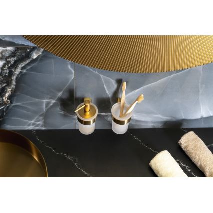 Gedy - Dispensador de jabón de pared PIRENEI 110 ml vidrio esmerilado/oro mate