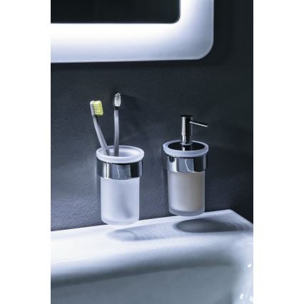 Gedy - Dispensador de jabón de pared PIRENEI 110 mm blanco leche tarros/cromo brillante