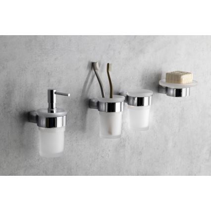 Gedy - Dispensador de jabón de pared PIRENEI 110 mm blanco leche tarros/cromo brillante