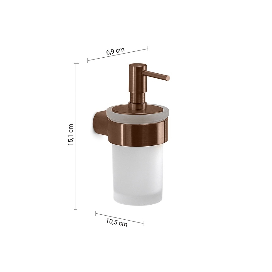 Gedy - Dispensador de jabón mural PIRENEI 140 ml vidrio opalino/bronce