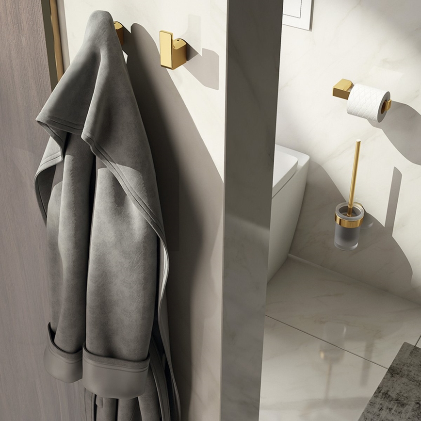 Gedy - Escobilla de WC de pared PIRENEI cristal opalino/dorado mate