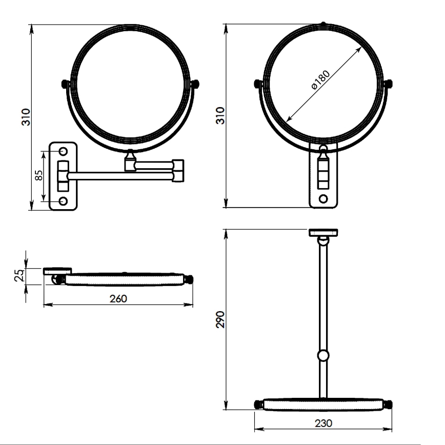Gedy - Espejo cosmético de pared GAIA cromo brillante
