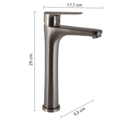 Gedy - Grifo de lavabo COMO 29 cm, gris metálico