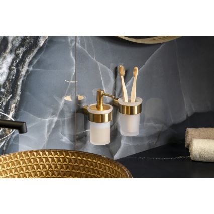 Gedy - Soporte mural para cepillos de dientes PIRENEI cristal opalino/dorado mate