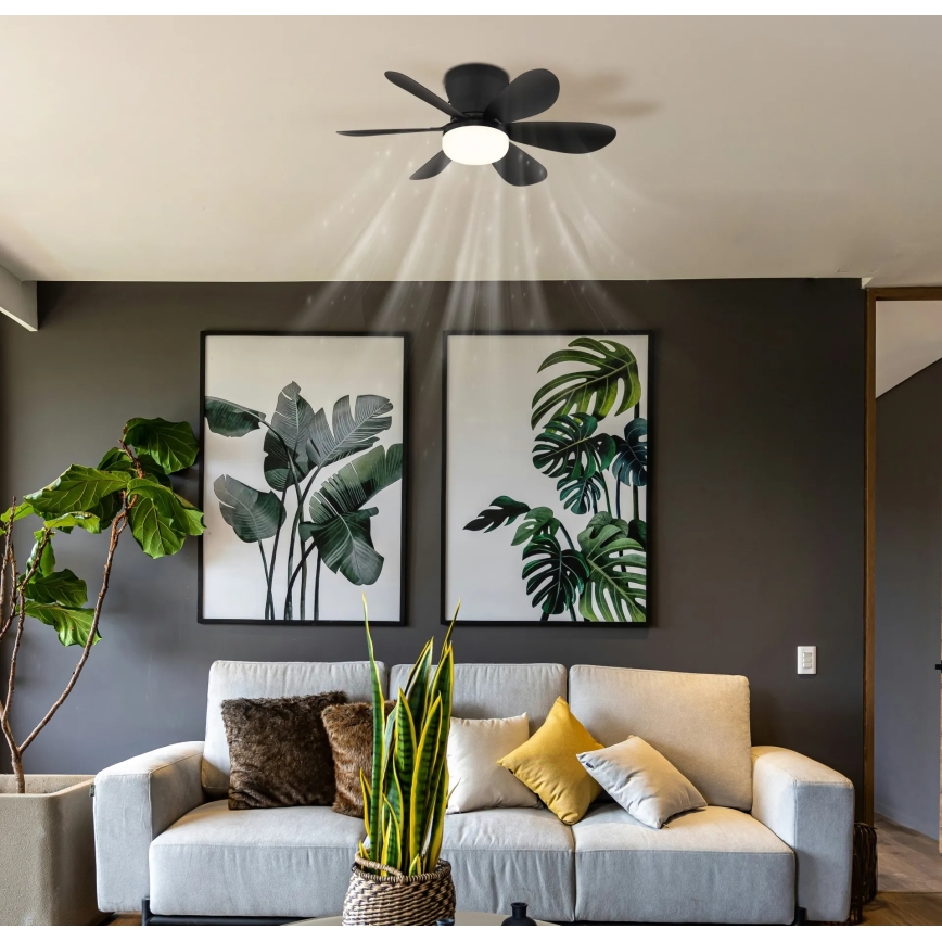 Globo - Ventilador de techo LED regulable 5W/230V 2700-6500K negro + mando a distancia