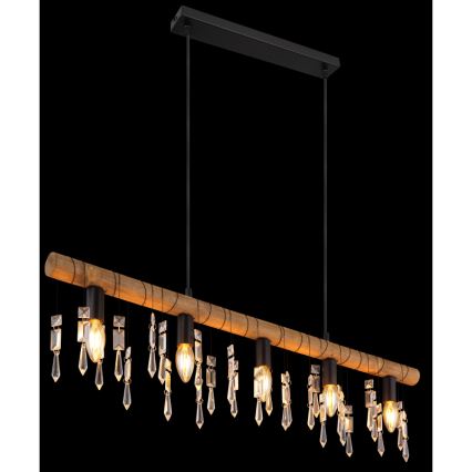 Globo 15532-5H - Lámpara colgante KIRA suspendida por cable, 5xE14/40W/230V, negro/marrón