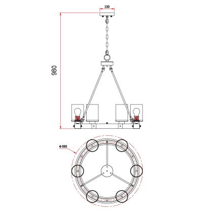 Globo - Lámpara colgante con cadena 6xE27/60W/230V roble