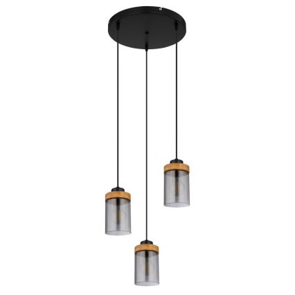 Globo - Lámpara colgante con cable 3xE27/40W/230V metal/madera