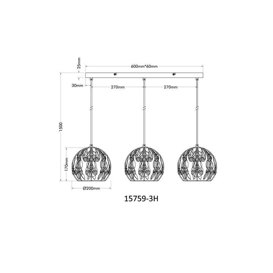 Globo - Lámpara colgante con cable 3xE27/40W/230V