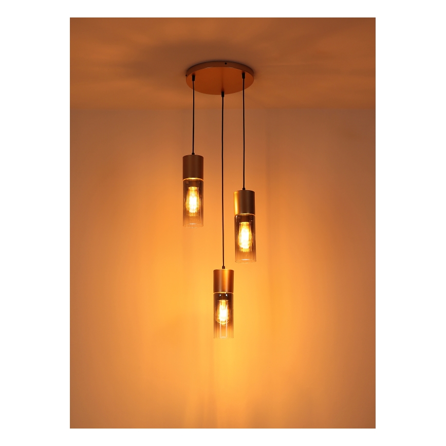 Globo - Lámpara colgante suspendida por cable 3xE27/25W/230V acabado bronce, diámetro 30 cm