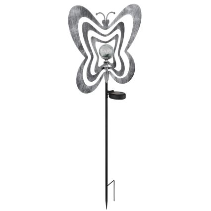 Globo - Lámpara solar LED/3V IP44 300 mAh mariposa plateada