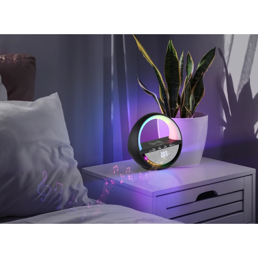 Globo - Lámpara de sobremesa recargable LED RGBW táctil con altavoz y carga inalámbrica Qi LED/3,5 W/5 V 1800 mAh