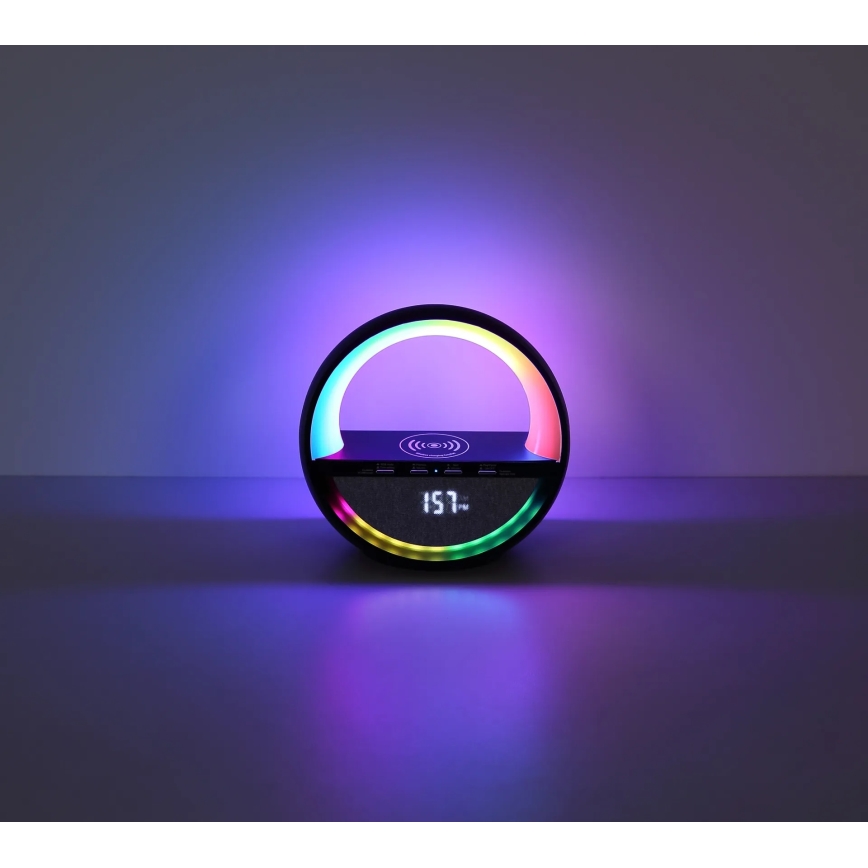 Globo - Lámpara de sobremesa recargable LED RGBW táctil con altavoz y carga inalámbrica Qi LED/3,5 W/5 V 1800 mAh