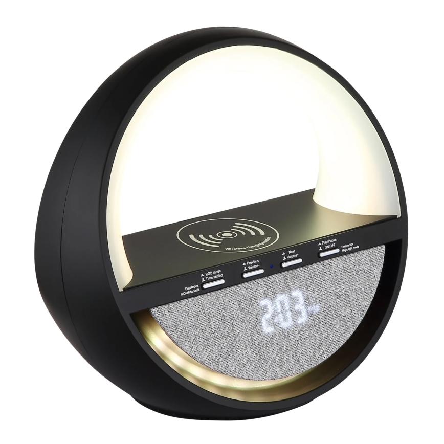 Globo - Lámpara de sobremesa recargable LED RGBW táctil con altavoz y carga inalámbrica Qi LED/3,5 W/5 V 1800 mAh