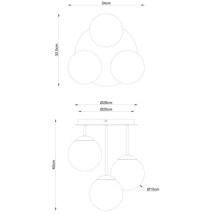 Globo - Lámpara de techo de superficie 3xE14/25W/230V negra