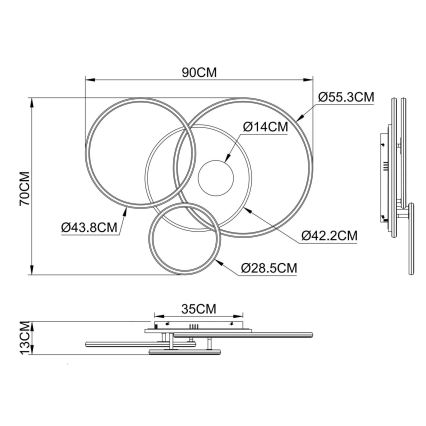 Globo - Luminaria de techo LED regulable LED/54W/230V 2700-6500K 90x70 cm plateada + mando a distancia