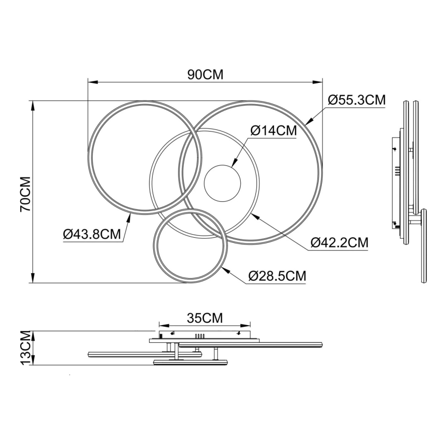 Globo - Luminaria de techo LED regulable LED/54W/230V 2700-6500K 90x70 cm plateada + mando a distancia