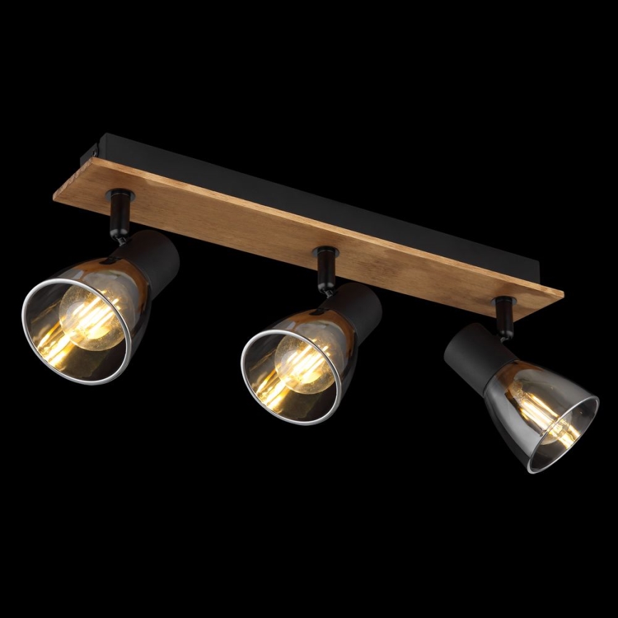 Globo - Lámpara de techo con 3 focos E14/40W/230V negro/madera