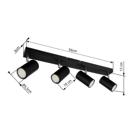 Globo - Foco empotrable 4xGU10/35W/230V negro