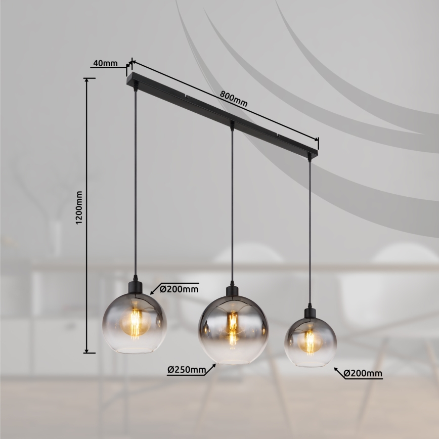 Globo - Lámpara colgante con cable 3xE27/60W/230V