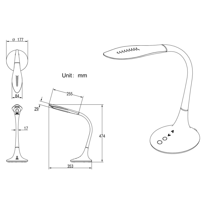 Globo - Lámpara de mesa flexible táctil LED regulable LED/9W/230V 3000/4500/6500K negra