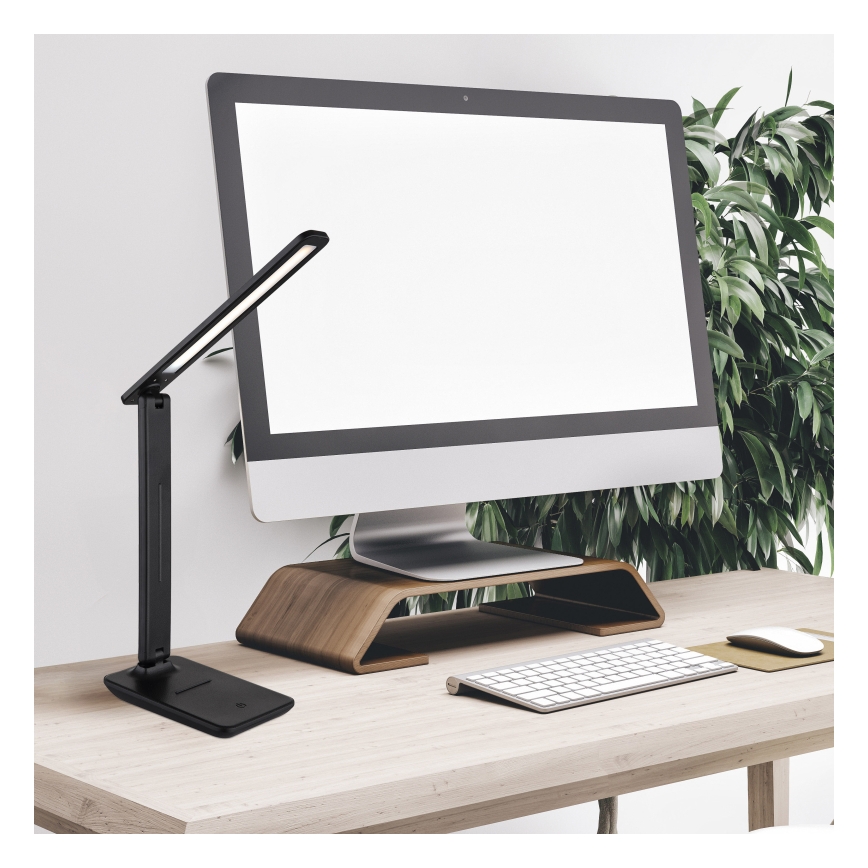 Globo - Lámpara de mesa LED recargable táctil regulable, 4W/5V, 2700/4000/6500K, 1800 mAh, negra