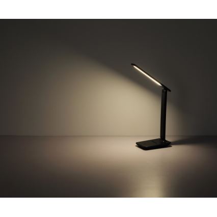 Globo - Lámpara de mesa LED recargable táctil regulable, 4W/5V, 2700/4000/6500K, 1800 mAh, negra