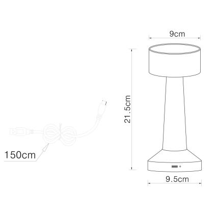 Globo - Lámpara de mesa táctil LED regulable LED/1W/3,7V 2700K/4000K/6500K 800 mAh USB negra