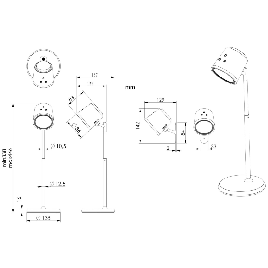 Globo - Lámpara de mesa táctil LED regulable 4 en 1 LED/6W/3,7V 3000K/4000K/6500K 1500 mAh USB negra
