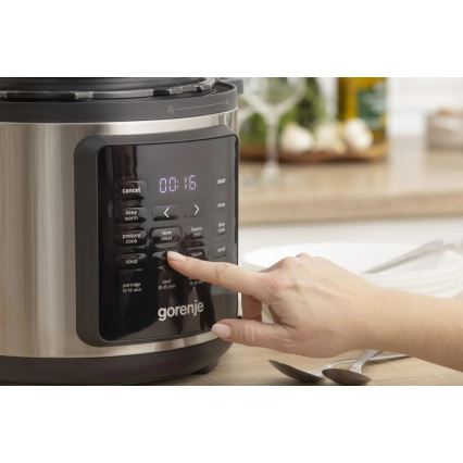 GORENJE GMC6SBK - Olla eléctrica multifunción 6 l 8 en 1 1000 W/230 V acero inoxidable
