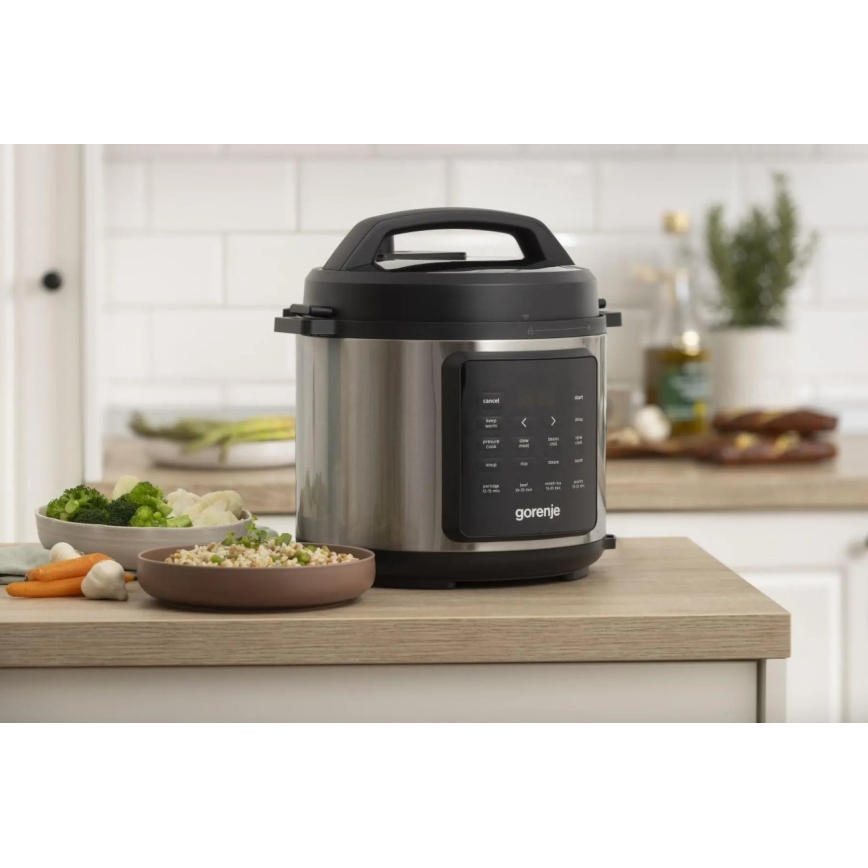 GORENJE GMC6SBK - Olla eléctrica multifunción 6 l 8 en 1 1000 W/230 V acero inoxidable