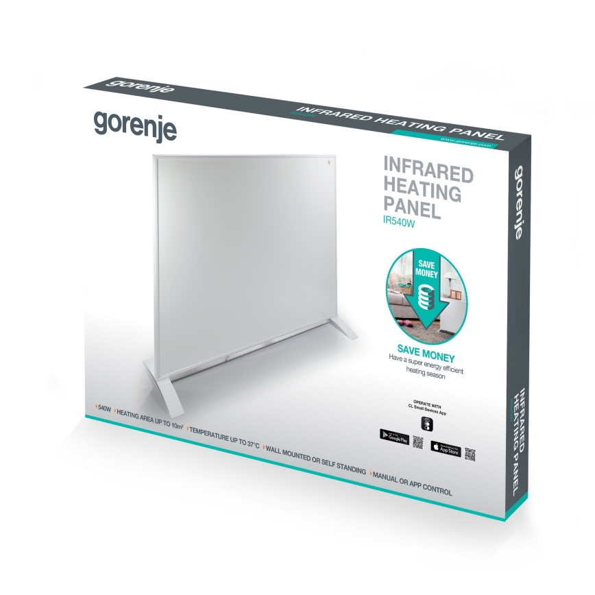 GORENJE IR540W - Panel infrarrojo eléctrico inteligente 540 W con temporizador y Wi-Fi, negro