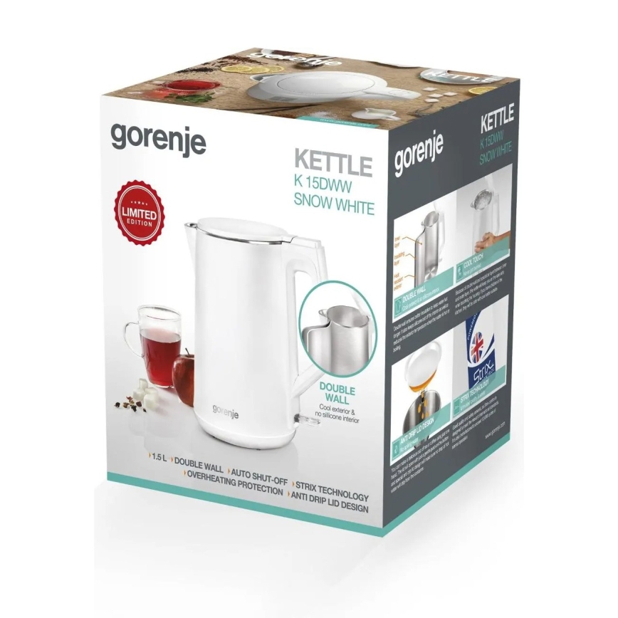 GORENJE K15DWW - Hervidor eléctrico rápido 1,5 l, 2200 W/230 V, blanco