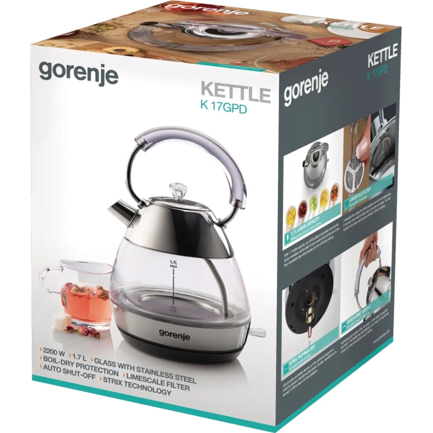 GORENJE K17GPD - Hervidor eléctrico 1,7 l 2200W/230V transparente/acero inoxidable