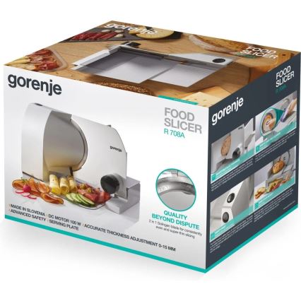 GORENJE R708A - Cortafiambres eléctrico 100 W/230 V, acero inoxidable