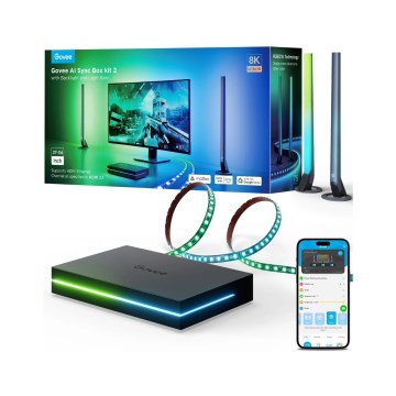Govee - AI Sync Box Kit 2 Kit inteligente de iluminación para PC para pantallas de 27-34 + paneles LED Wi-Fi