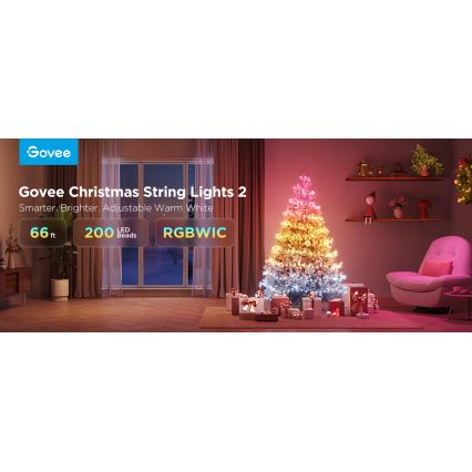 Govee - Cadena LED RGBICW de Navidad para exteriores 2700-6500K 20m Wi-Fi Matter IP66