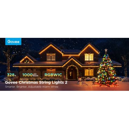 Govee - Cadena LED RGBICW de Navidad para exteriores 2700-6500K 20m Wi-Fi Matter IP66