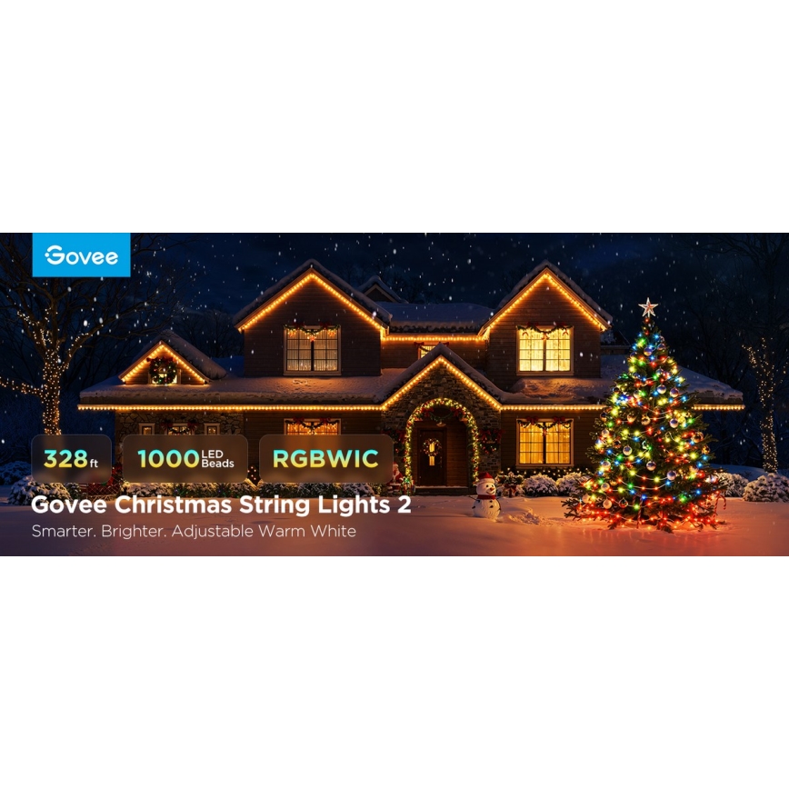 Govee - Cadena LED RGBICW de Navidad para exteriores 2700-6500K 20m Wi-Fi Matter IP66