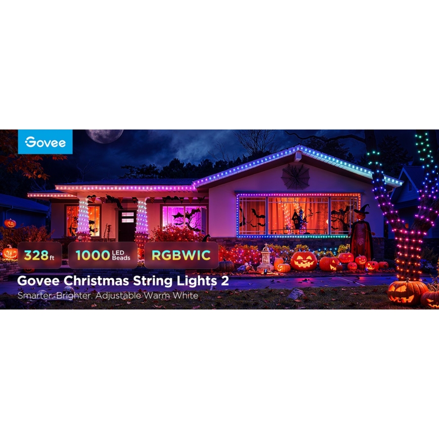 Govee - Cadena LED RGBICW de Navidad para exteriores 2700-6500K 20m Wi-Fi Matter IP66