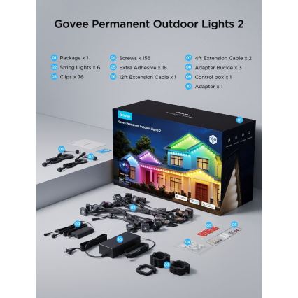 Govee - Guirnalda de focos LED RGBIC 30 m Wi-Fi Matter IP67
