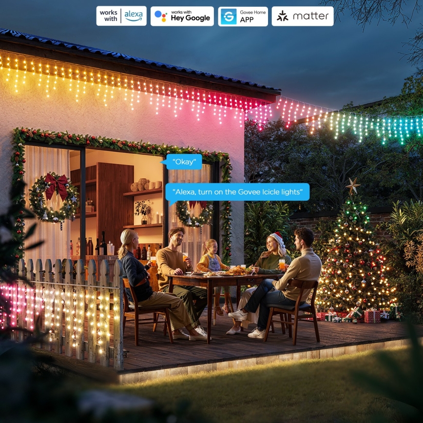 Govee - LED RGBIC Cadena de carámbanos para exterior 10m Wi-Fi Matter IP65