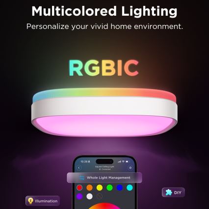 Govee - LED RGBIC Plafón regulable LED/24W/230V 2700-6500K Wi-Fi 30x30 cm