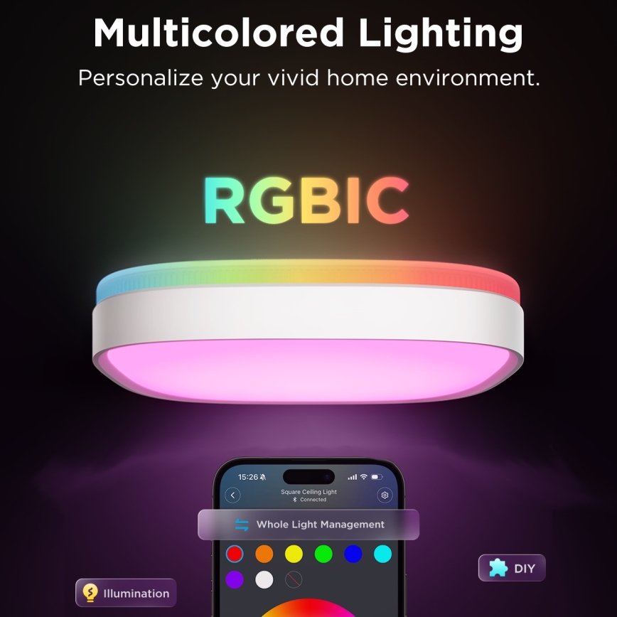 Govee - LED RGBIC Plafón regulable LED/24W/230V 2700-6500K Wi-Fi 30x30 cm