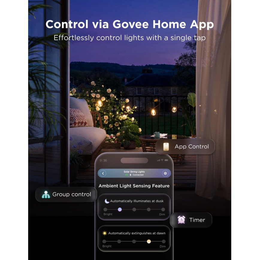 Govee - LED RGBICW Guirnalda solar 8xLED/6W/5V Wi-Fi Matter IP67