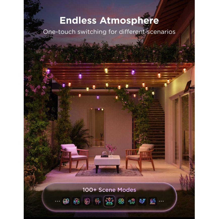Govee - LED RGBICW Guirnalda solar 8xLED/6W/5V Wi-Fi Matter IP67