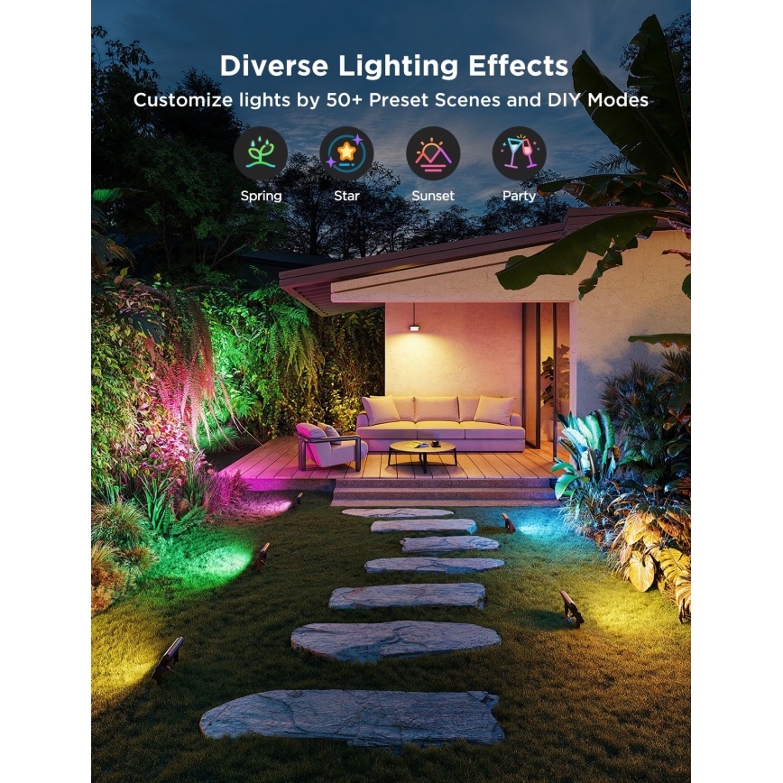 Govee - Set de 4 reflectores LED RGBICWW regulables LED/24W/230V IP66 acabado mate Wi‑Fi