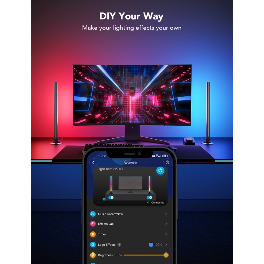 Govee - Paneles LED Gaming WiFi inteligentes + Controlador Smart Dual blanco Wi‑Fi